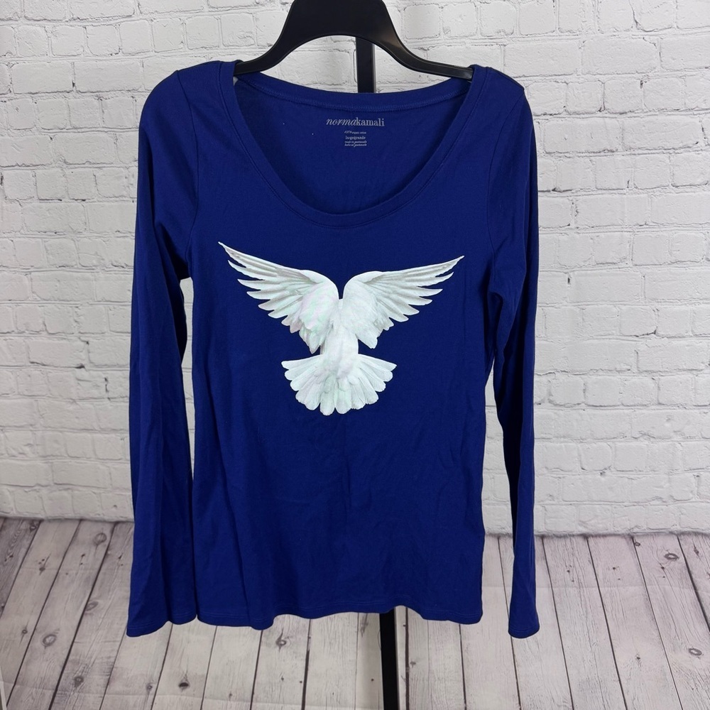 Norma Kamali Blue Long Sleeve Tee with White Dove